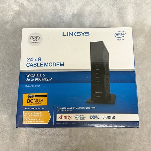 New Linksys CM3024 High Speed DOCSIS 3.0 Cable Modem 24x8